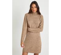 boohoo Women's Tall High Neck Super Soft Knitted Mini Dress in Hazelnut | Size: XS
