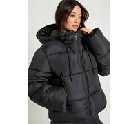 boohoo Women's Tall Hooded Padded Puffer Jacket in Black | Size: 10