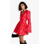 boohoo Women's Tall Jacquard Floral Corset Detail Skater Dress in Red | Size: 6