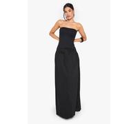 boohoo Women's Tall Jersey Rib Cotton Mix Dropped Waist Bandeau Maxi Dress in Black | Size: 18
