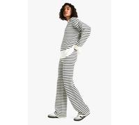 boohoo Women's Tall Knitted Stripe Collared Jumper & Trouser Co Ord in Cream | Size: XS