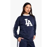 boohoo Women's Tall La Applique Side Stripe Sweatshirt in Navy | Size: Medium