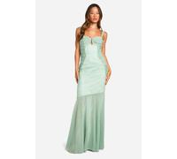 boohoo Women's Tall Lace Chiffon Mix Ruched Maxi Dress in Green | Size: 10