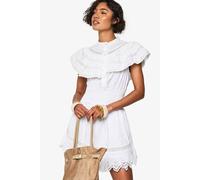 boohoo Women's Tall Layered Frill Button Detail Mini Dress in White | Size: 10