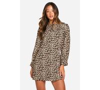 boohoo Women's Tall Leopard Collar Detail Volume Sleeve Dress | Size: 10