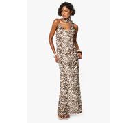 boohoo Women's Tall Leopard Print Cowl Neck Slip Maxi Dress in Animal | Size: 10