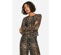 boohoo Women's Tall Leopard Print Crushed Lace Crop Top | Size: 8