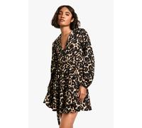 boohoo Women's Tall Leopard Print Skater Shirt Dress in Animal | Size: 6