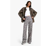 boohoo Women's Tall Leopard Print Wide Leg Pull On Trouser | Size: 6
