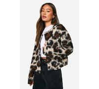 boohoo Women's Tall Leopard Wool Look Bomber Jacket | Size: 14