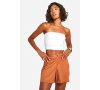 boohoo Women's Tall Linen Look Belted Flippy Shorts in Rust | Size: 10