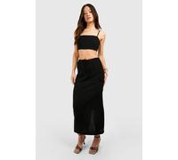 boohoo Women's Tall Linen Look Pocket Midaxi Skirt in Black | Size: 16