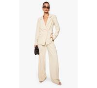 boohoo Women's Tall Linen Look Straight Leg Trousers in Ecru | Size: 8