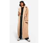 boohoo Women's Tall Longline Blanket Stitch Teddy Jacket in Beige | Size: 8