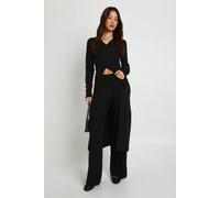 boohoo Women's Tall Longline Button Cardigan & Wide Leg Trouser Co-Ord in Black | Size: Medium
