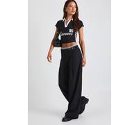 boohoo Women's Tall Low Rise Belted Extreme Wide Leg Trouser in Black | Size: 12