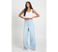 boohoo Women's Tall Mid Waist Loose Fit Wide Leg Jean in Bleach Wash | Size: 16