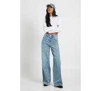 boohoo Women's Tall Mid Waist Y2K Wide Leg Jean in Vintage Blue | Size: 14