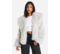 boohoo Women's Tall Oversized Collared Faux Fur Jacket in Grey | Size: 16