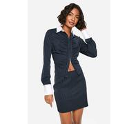 boohoo Women's Tall Pinstripe Mini Skirt in Navy | Size: 16