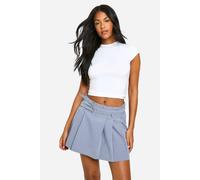 boohoo Women's Tall Pleated Buckle Belt Mini Skirt in Grey | Size: 10