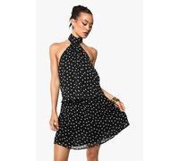 boohoo Women's Tall Polka Dot Chiffon Scarf Detail Mini Dress in Pink | Size: 16