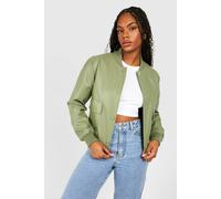boohoo Women's Tall Pu Pocket Bomber Jacket in Khaki | Size: 14