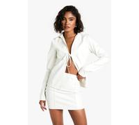 boohoo Women's Tall Pu Tie Front Shirt & Mini Skirt Set in Cream | Size: 8