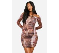 boohoo Women's Tall Renaissance Print Ruched Mini Skirt in Chocolate | Size: 12