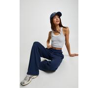 boohoo Women's Tall Rib Wide Leg Trouser in Navy | Size: 14