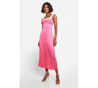 boohoo Women's Tall Satin Contrast Detail Midaxi Dress in Pink | Size: 12