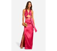 boohoo Women's Tall Satin Cut Out Maxi Dress in Pink | Size: 14