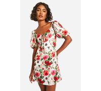 boohoo Women's Tall Satin Floral Short Sleeve Mini Dress in Pink | Size: 16