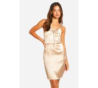 boohoo Women's Tall Satin Mini Slip Dress in Stone | Size: 12