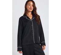 boohoo Women's Tall Satin Piping Detail Long Sleeve Shirt & Trousers Pyjama Set in Black | Size: 6