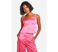 boohoo Women's Tall Satin Seam Detail Open Back Cami in Pink | Size: 16
