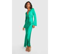 boohoo Women's Tall Satin Tie Front Maxi Dress in Green | Size: 16