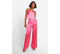 boohoo Women's Tall Satin Wide Leg Trousers in Pink | Size: 8