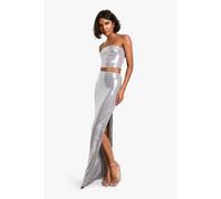 boohoo Women's Tall Sequin Bandeau & Maxi Skirt Co-Ord in Silver | Size: 18