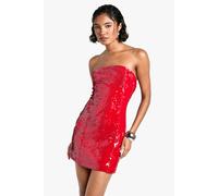 boohoo Women's Tall Sequin Bandeau Mini Dress in Red | Size: 18