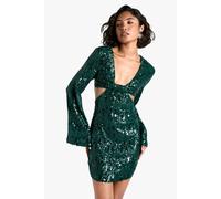 boohoo Women's Tall Sequin Twist Front Mini Dress in Emerald | Size: 16