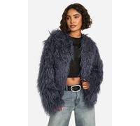boohoo Women's Tall Shaggy Fur Drop Shoulder Jacket in Charcoal | Size: 14