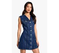 boohoo Women's Tall Sleeveless Fitted Denim Mini Dress in Blue | Size: 16