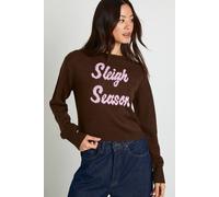 boohoo Women's Tall Sleigh Season Cropped Christmas Jumper in Chocolate | Size: Large