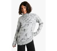 boohoo Women's Tall Soft Knit Marl Oversized High Neck Jumper in Grey | Size: Medium
