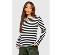 boohoo Women's Tall Stripe Button Detail Top in White | Size: 14