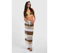 boohoo Women's Tall Stripe Crochet Beach Maxi Skirt in Beige | Size: 14