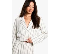 boohoo Women's Tall Stripe Linen Look Cropped Blazer in Ivory | Size: 10