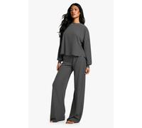 boohoo Women's Tall Stripe Long Sleeve Top & Trousers Pyjama Set in Black | Size: 16