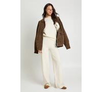 boohoo Women's Tall Super Soft Button Cuff Detail Oversized Jumper & Wide Leg Trouser Co-Ord in Cream | Size: Medium